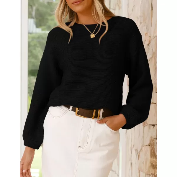 imagePRETTYGARDEN Womens Fall Sweaters 2024 Casual Loose Crewneck Ribbed Long Sleeve Top Knit Pullover SweaterBlack