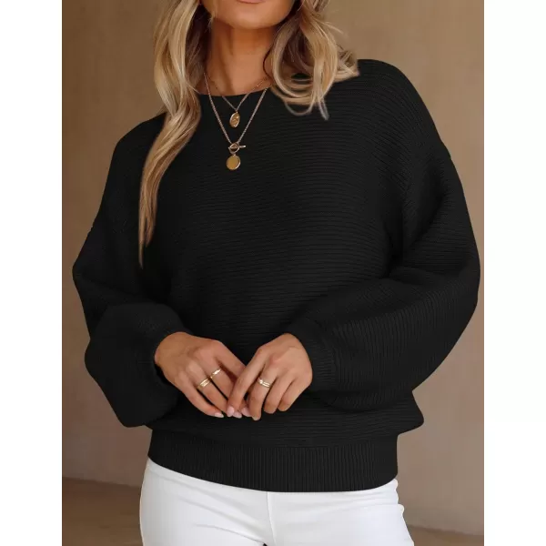 imagePRETTYGARDEN Womens Fall Sweaters 2024 Casual Loose Crewneck Ribbed Long Sleeve Top Knit Pullover SweaterBlack