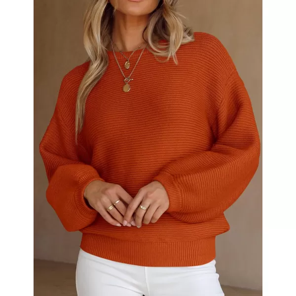 imagePRETTYGARDEN Womens Fall Sweaters 2024 Casual Loose Crewneck Ribbed Long Sleeve Top Knit Pullover SweaterRust Red