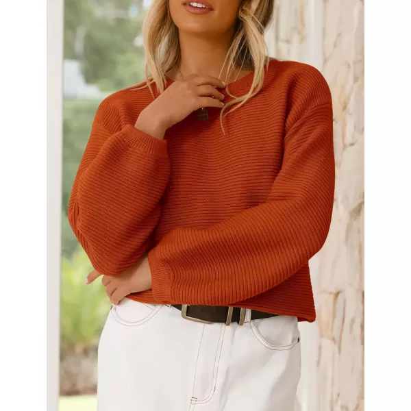 imagePRETTYGARDEN Womens Fall Sweaters 2024 Casual Loose Crewneck Ribbed Long Sleeve Top Knit Pullover SweaterRust Red