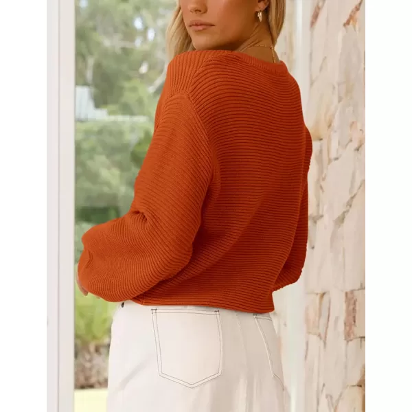 imagePRETTYGARDEN Womens Fall Sweaters 2024 Casual Loose Crewneck Ribbed Long Sleeve Top Knit Pullover SweaterRust Red