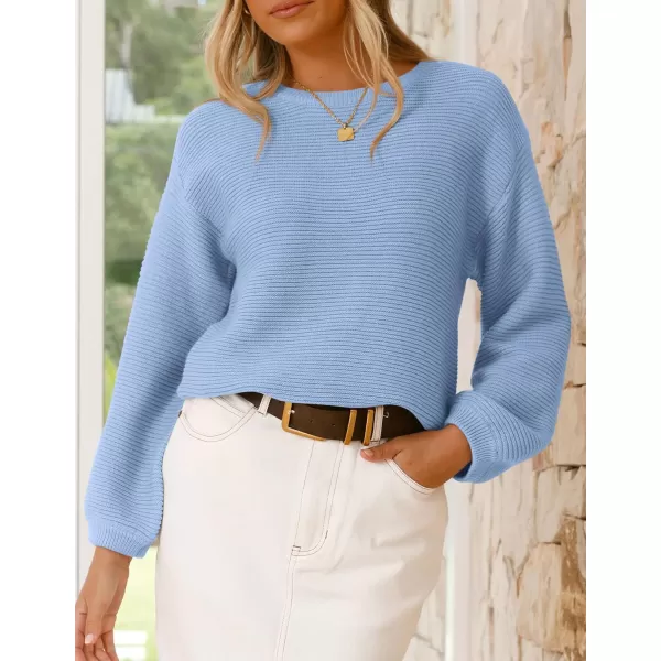 imagePRETTYGARDEN Womens Fall Sweaters 2024 Casual Loose Crewneck Ribbed Long Sleeve Top Knit Pullover SweaterSky Blue