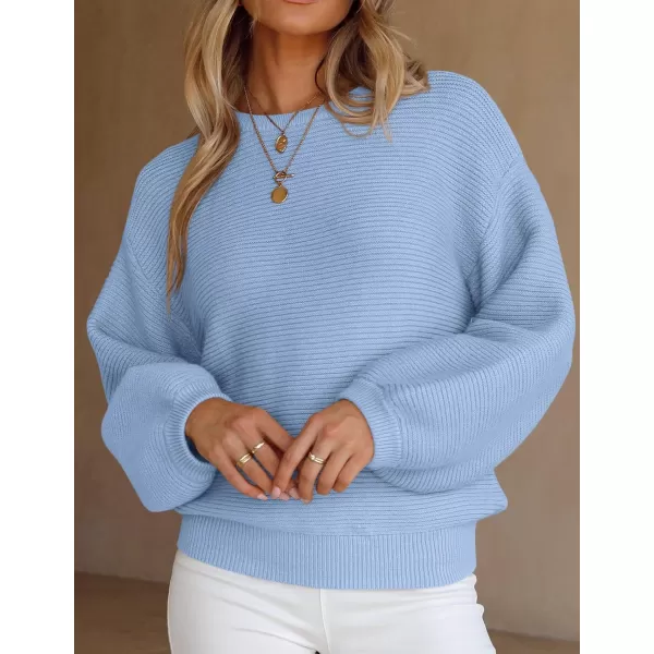 imagePRETTYGARDEN Womens Fall Sweaters 2024 Casual Loose Crewneck Ribbed Long Sleeve Top Knit Pullover SweaterSky Blue