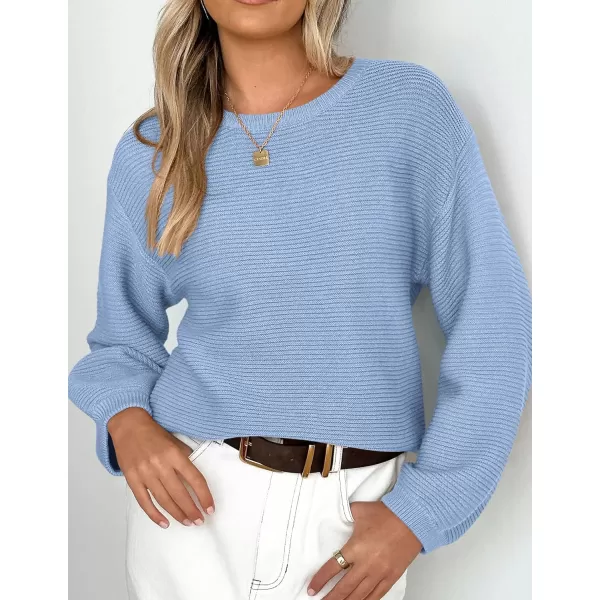 imagePRETTYGARDEN Womens Fall Sweaters 2024 Casual Loose Crewneck Ribbed Long Sleeve Top Knit Pullover SweaterSky Blue