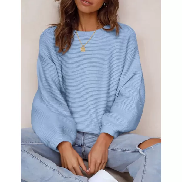 imagePRETTYGARDEN Womens Fall Sweaters 2024 Casual Loose Crewneck Ribbed Long Sleeve Top Knit Pullover SweaterSky Blue