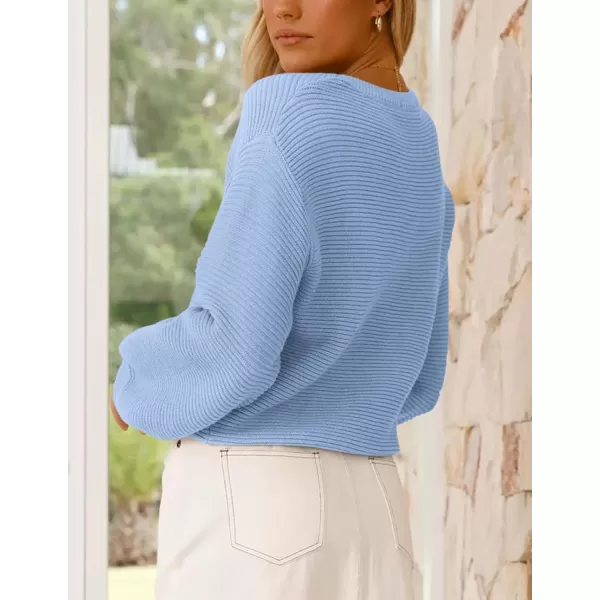 imagePRETTYGARDEN Womens Fall Sweaters 2024 Casual Loose Crewneck Ribbed Long Sleeve Top Knit Pullover SweaterSky Blue
