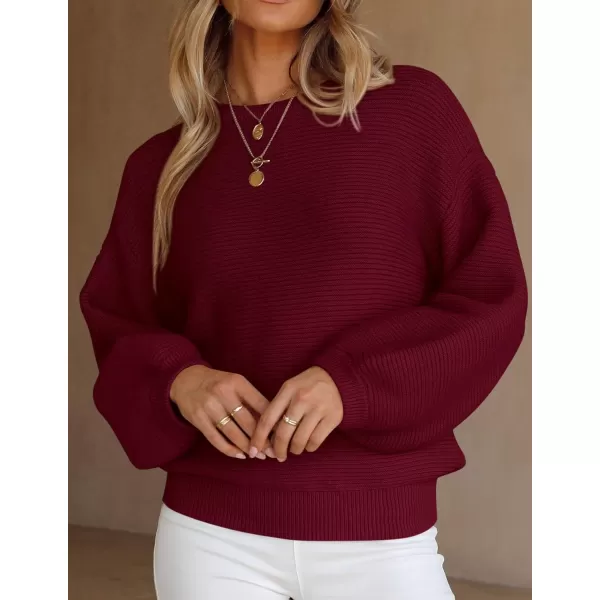imagePRETTYGARDEN Womens Fall Sweaters 2024 Casual Loose Crewneck Ribbed Long Sleeve Top Knit Pullover SweaterWine Red
