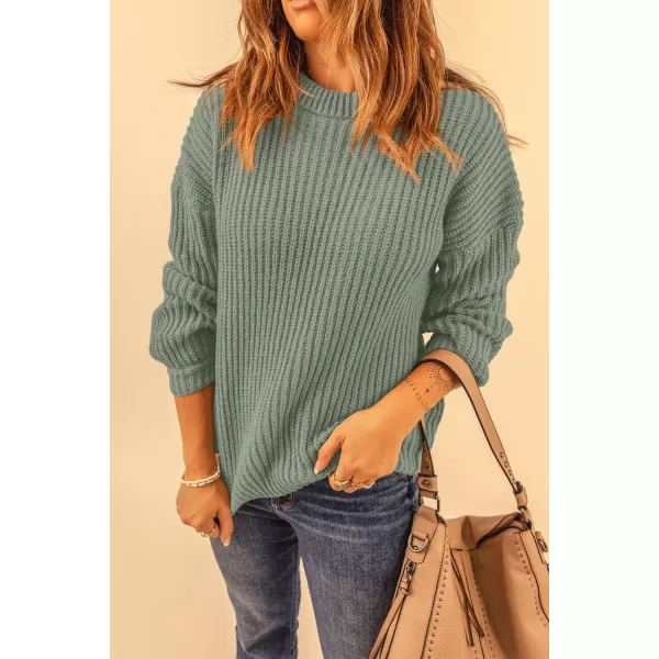 imagePRETTYGARDEN Womens Fashion Sweater Long Sleeve Casual Ribbed Knit Winter Clothes Pullover Sweaters Blouse TopBean Green