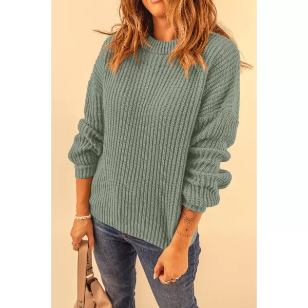 imagePRETTYGARDEN Womens Fashion Sweater Long Sleeve Casual Ribbed Knit Winter Clothes Pullover Sweaters Blouse TopBean Green