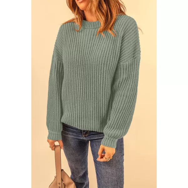 imagePRETTYGARDEN Womens Fashion Sweater Long Sleeve Casual Ribbed Knit Winter Clothes Pullover Sweaters Blouse TopBean Green