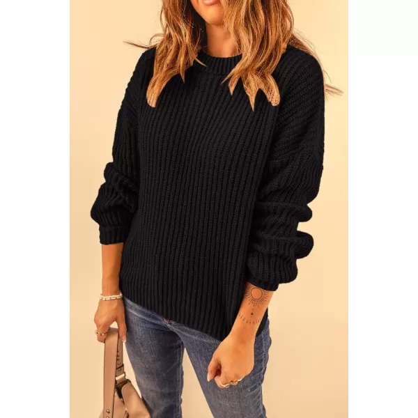 imagePRETTYGARDEN Womens Fashion Sweater Long Sleeve Casual Ribbed Knit Winter Clothes Pullover Sweaters Blouse TopBlack