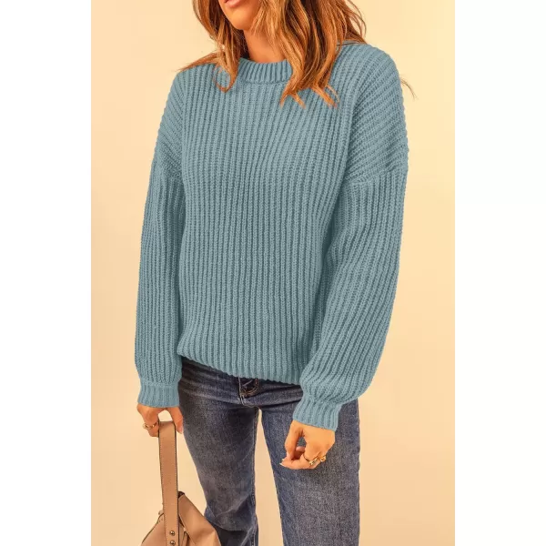 imagePRETTYGARDEN Womens Fashion Sweater Long Sleeve Casual Ribbed Knit Winter Clothes Pullover Sweaters Blouse TopBlue