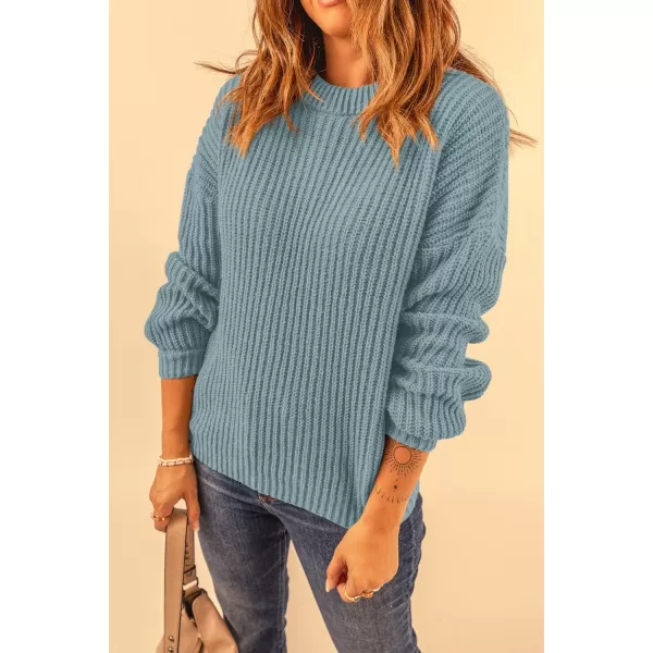 imagePRETTYGARDEN Womens Fashion Sweater Long Sleeve Casual Ribbed Knit Winter Clothes Pullover Sweaters Blouse TopBlue