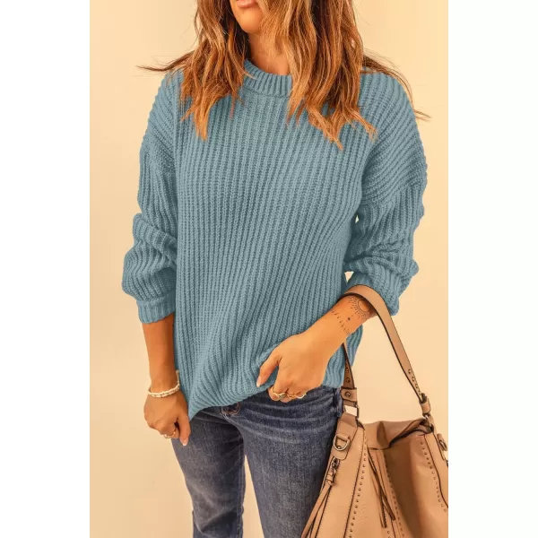 imagePRETTYGARDEN Womens Fashion Sweater Long Sleeve Casual Ribbed Knit Winter Clothes Pullover Sweaters Blouse TopBlue