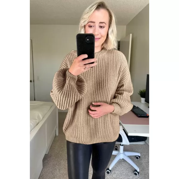 imagePRETTYGARDEN Womens Fashion Sweater Long Sleeve Casual Ribbed Knit Winter Clothes Pullover Sweaters Blouse TopCamel