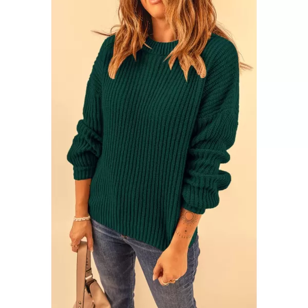 imagePRETTYGARDEN Womens Fashion Sweater Long Sleeve Casual Ribbed Knit Winter Clothes Pullover Sweaters Blouse TopDark Green