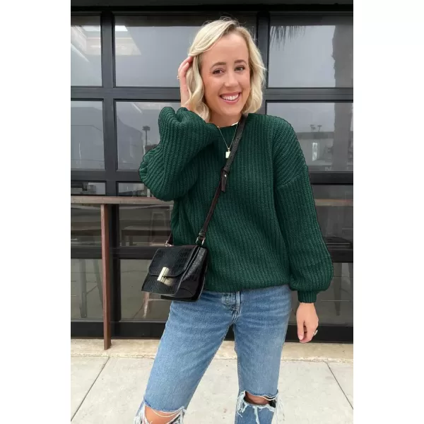 imagePRETTYGARDEN Womens Fashion Sweater Long Sleeve Casual Ribbed Knit Winter Clothes Pullover Sweaters Blouse TopDark Green