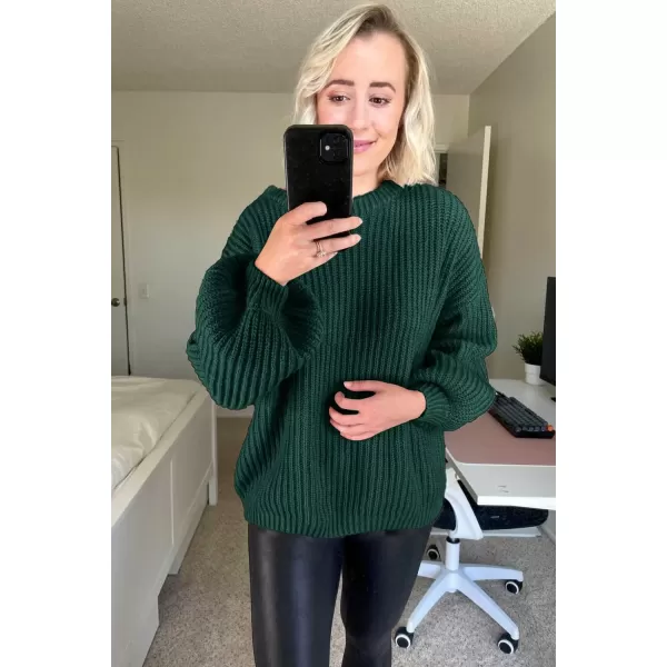 imagePRETTYGARDEN Womens Fashion Sweater Long Sleeve Casual Ribbed Knit Winter Clothes Pullover Sweaters Blouse TopDark Green