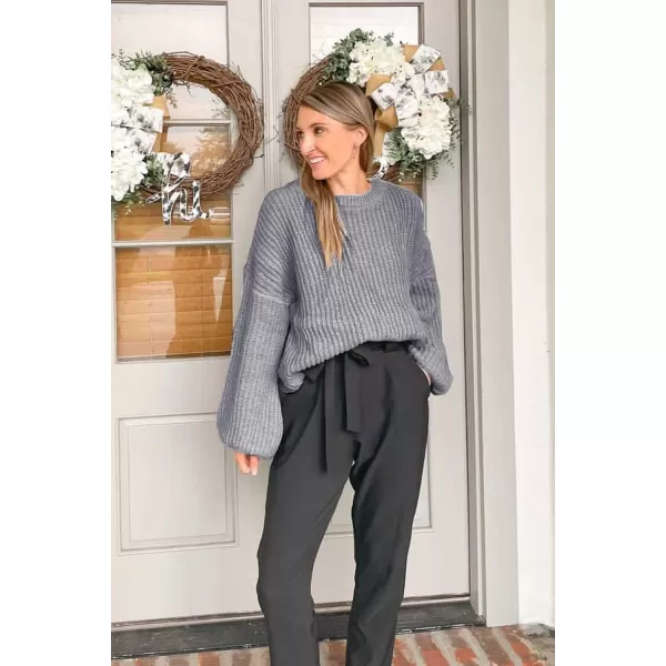 imagePRETTYGARDEN Womens Fashion Sweater Long Sleeve Casual Ribbed Knit Winter Clothes Pullover Sweaters Blouse TopGrey