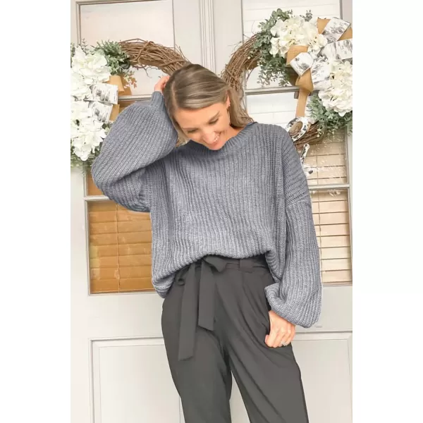 imagePRETTYGARDEN Womens Fashion Sweater Long Sleeve Casual Ribbed Knit Winter Clothes Pullover Sweaters Blouse TopGrey