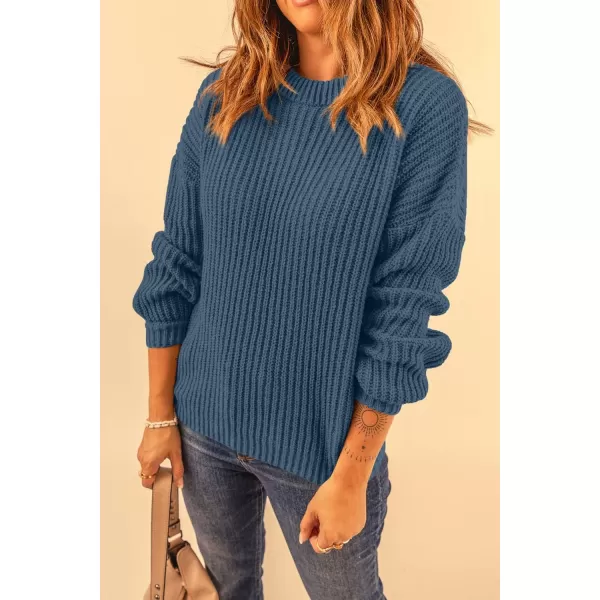 imagePRETTYGARDEN Womens Fashion Sweater Long Sleeve Casual Ribbed Knit Winter Clothes Pullover Sweaters Blouse TopGrey Blue