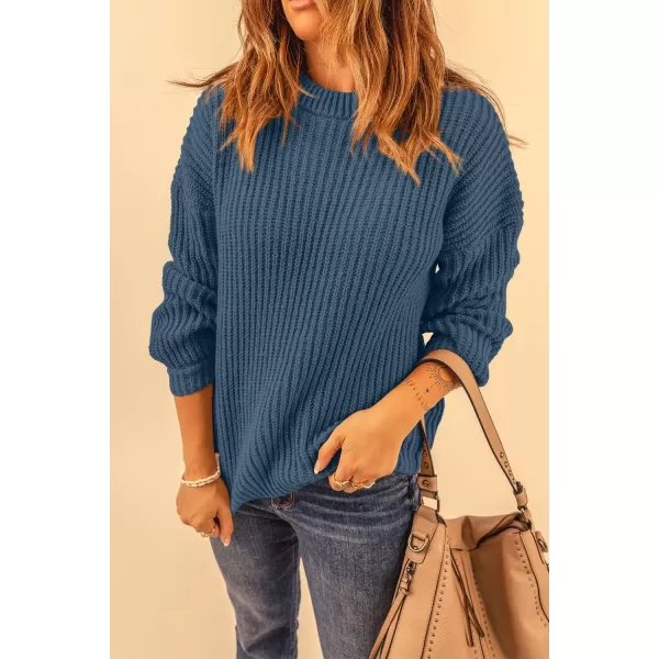 imagePRETTYGARDEN Womens Fashion Sweater Long Sleeve Casual Ribbed Knit Winter Clothes Pullover Sweaters Blouse TopGrey Blue