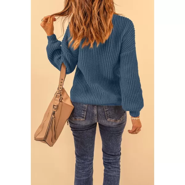 imagePRETTYGARDEN Womens Fashion Sweater Long Sleeve Casual Ribbed Knit Winter Clothes Pullover Sweaters Blouse TopGrey Blue