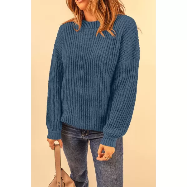 imagePRETTYGARDEN Womens Fashion Sweater Long Sleeve Casual Ribbed Knit Winter Clothes Pullover Sweaters Blouse TopGrey Blue