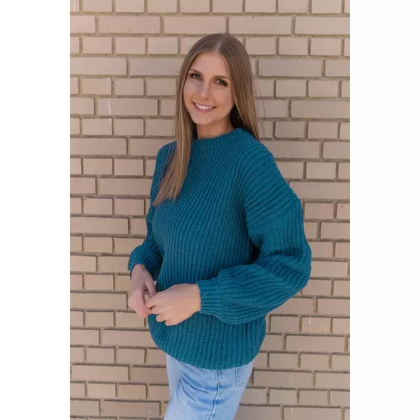 imagePRETTYGARDEN Womens Fashion Sweater Long Sleeve Casual Ribbed Knit Winter Clothes Pullover Sweaters Blouse TopLake Blue