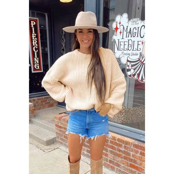 imagePRETTYGARDEN Womens Fashion Sweater Long Sleeve Casual Ribbed Knit Winter Clothes Pullover Sweaters Blouse TopLight Apricot