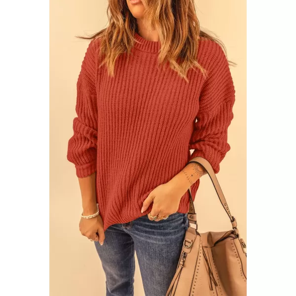imagePRETTYGARDEN Womens Fashion Sweater Long Sleeve Casual Ribbed Knit Winter Clothes Pullover Sweaters Blouse TopOrange