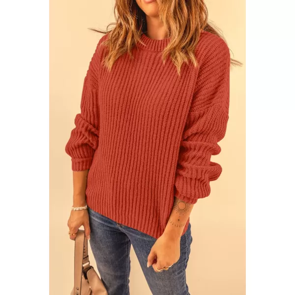 imagePRETTYGARDEN Womens Fashion Sweater Long Sleeve Casual Ribbed Knit Winter Clothes Pullover Sweaters Blouse TopOrange