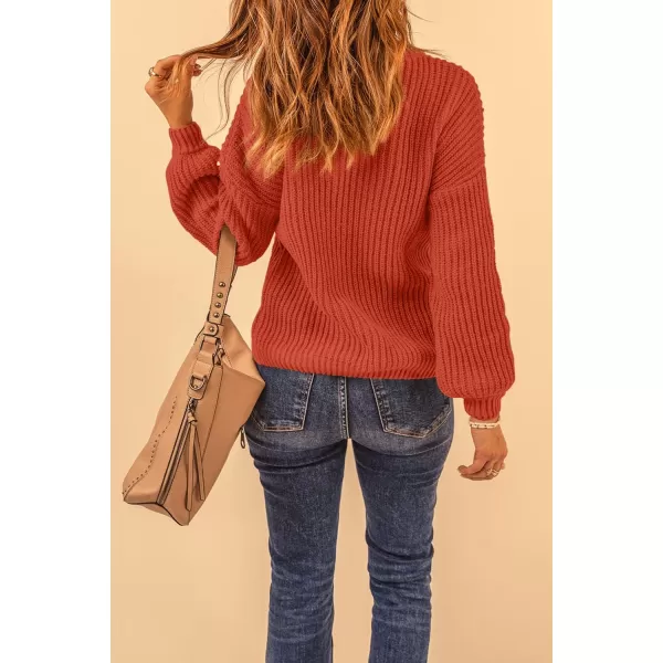 imagePRETTYGARDEN Womens Fashion Sweater Long Sleeve Casual Ribbed Knit Winter Clothes Pullover Sweaters Blouse TopOrange
