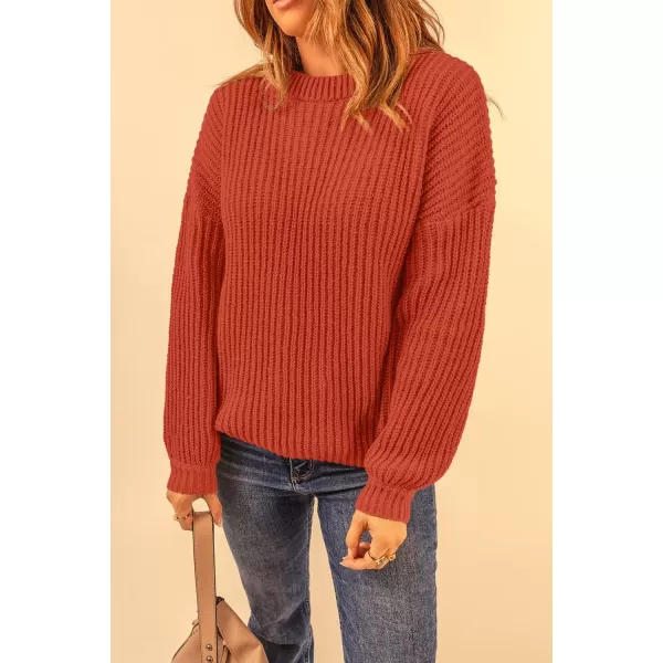 imagePRETTYGARDEN Womens Fashion Sweater Long Sleeve Casual Ribbed Knit Winter Clothes Pullover Sweaters Blouse TopOrange