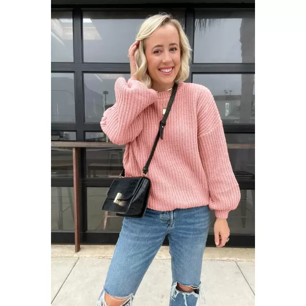 imagePRETTYGARDEN Womens Fashion Sweater Long Sleeve Casual Ribbed Knit Winter Clothes Pullover Sweaters Blouse TopPink