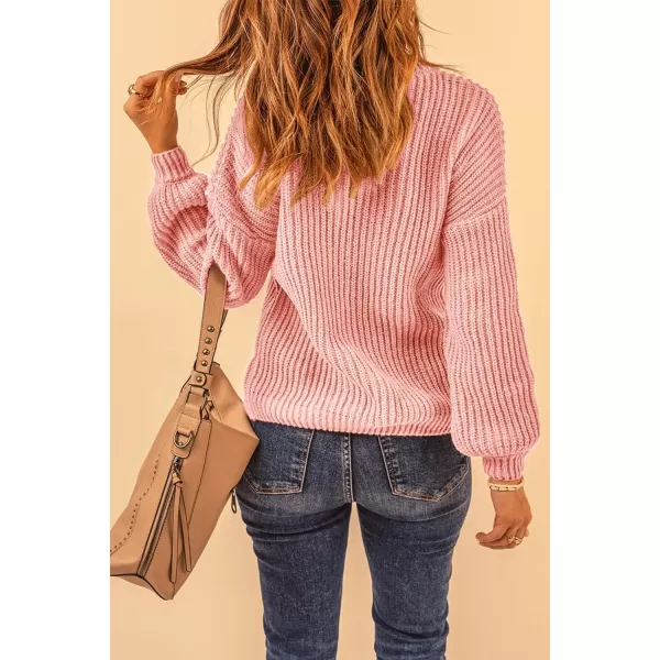 imagePRETTYGARDEN Womens Fashion Sweater Long Sleeve Casual Ribbed Knit Winter Clothes Pullover Sweaters Blouse TopPink