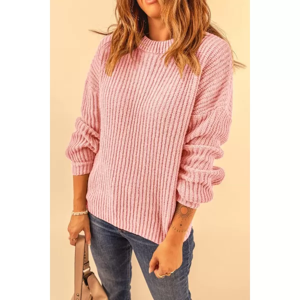 imagePRETTYGARDEN Womens Fashion Sweater Long Sleeve Casual Ribbed Knit Winter Clothes Pullover Sweaters Blouse TopPink