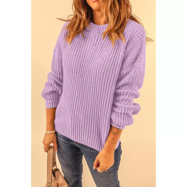 imagePRETTYGARDEN Womens Fashion Sweater Long Sleeve Casual Ribbed Knit Winter Clothes Pullover Sweaters Blouse TopPurple