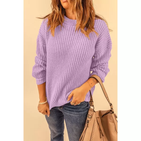 imagePRETTYGARDEN Womens Fashion Sweater Long Sleeve Casual Ribbed Knit Winter Clothes Pullover Sweaters Blouse TopPurple