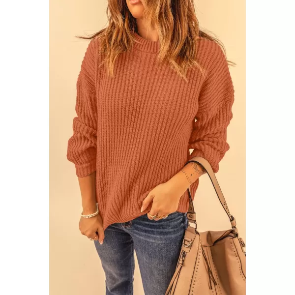 imagePRETTYGARDEN Womens Fashion Sweater Long Sleeve Casual Ribbed Knit Winter Clothes Pullover Sweaters Blouse TopRust Red