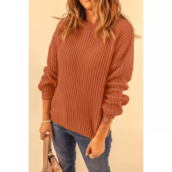 imagePRETTYGARDEN Womens Fashion Sweater Long Sleeve Casual Ribbed Knit Winter Clothes Pullover Sweaters Blouse TopRust Red