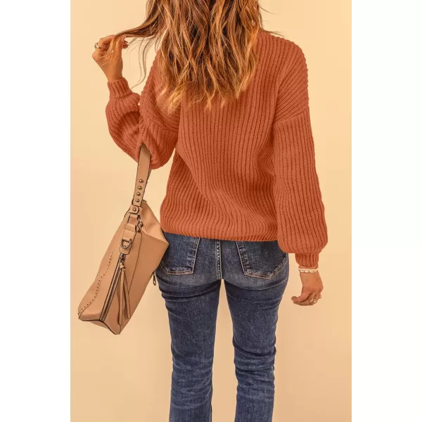 imagePRETTYGARDEN Womens Fashion Sweater Long Sleeve Casual Ribbed Knit Winter Clothes Pullover Sweaters Blouse TopRust Red