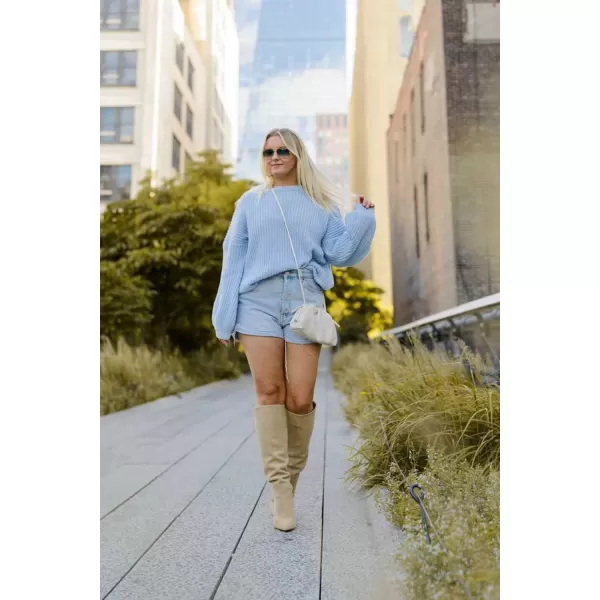 imagePRETTYGARDEN Womens Fashion Sweater Long Sleeve Casual Ribbed Knit Winter Clothes Pullover Sweaters Blouse TopSky Blue