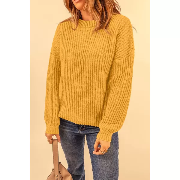 imagePRETTYGARDEN Womens Fashion Sweater Long Sleeve Casual Ribbed Knit Winter Clothes Pullover Sweaters Blouse TopTurmeric