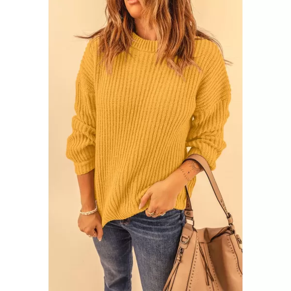 imagePRETTYGARDEN Womens Fashion Sweater Long Sleeve Casual Ribbed Knit Winter Clothes Pullover Sweaters Blouse TopTurmeric