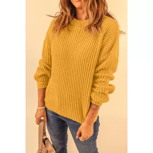 imagePRETTYGARDEN Womens Fashion Sweater Long Sleeve Casual Ribbed Knit Winter Clothes Pullover Sweaters Blouse TopTurmeric