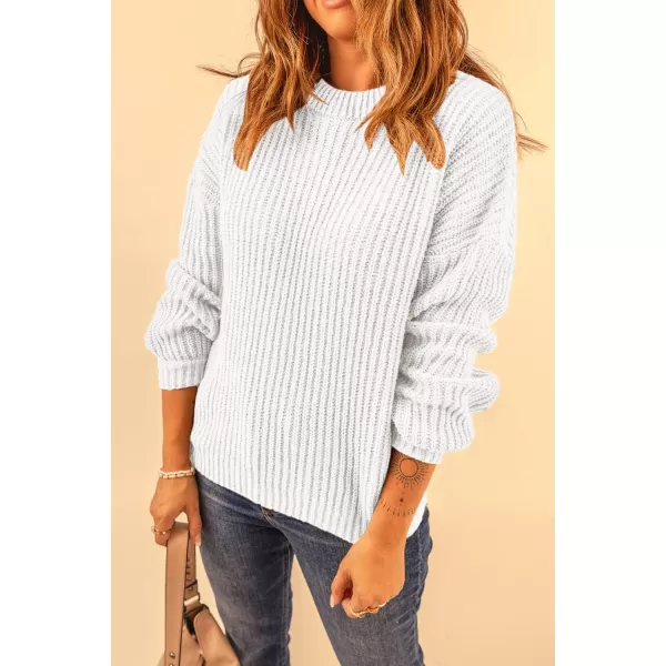 imagePRETTYGARDEN Womens Fashion Sweater Long Sleeve Casual Ribbed Knit Winter Clothes Pullover Sweaters Blouse TopWhite