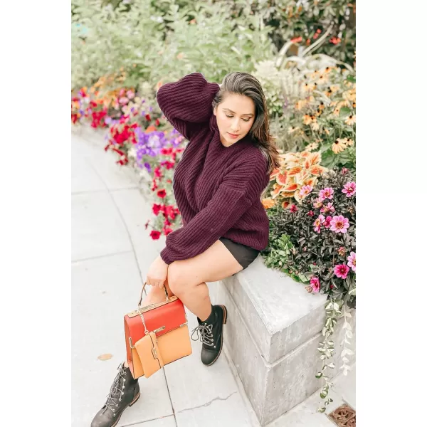 imagePRETTYGARDEN Womens Fashion Sweater Long Sleeve Casual Ribbed Knit Winter Clothes Pullover Sweaters Blouse TopWine Red