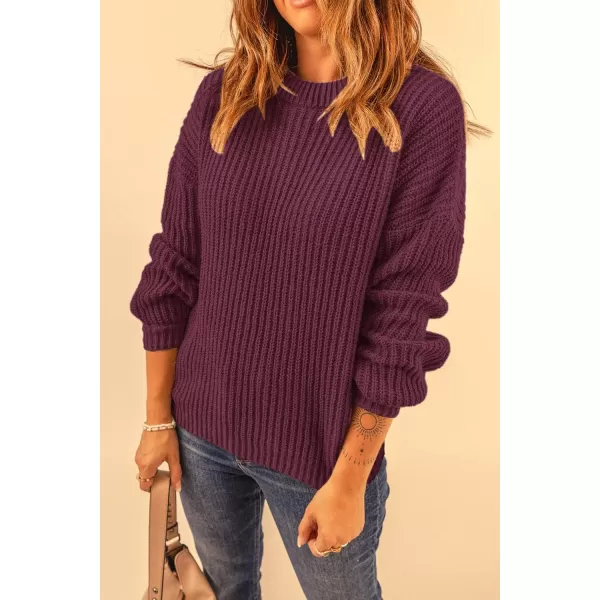imagePRETTYGARDEN Womens Fashion Sweater Long Sleeve Casual Ribbed Knit Winter Clothes Pullover Sweaters Blouse TopWine Red
