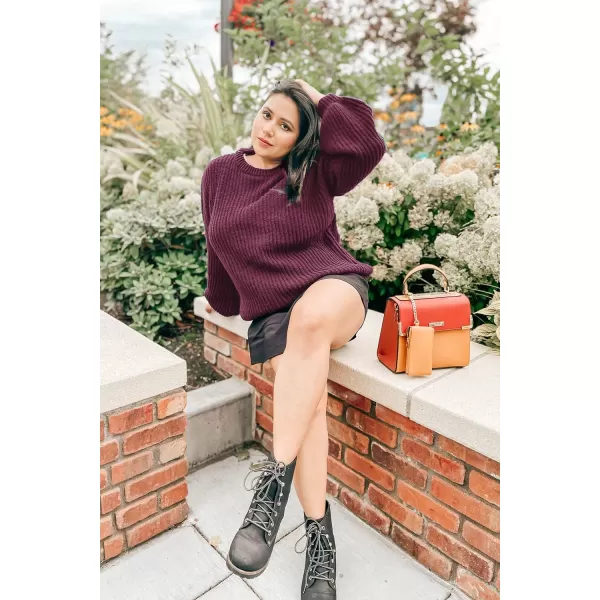 imagePRETTYGARDEN Womens Fashion Sweater Long Sleeve Casual Ribbed Knit Winter Clothes Pullover Sweaters Blouse TopWine Red